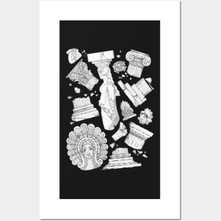 Greek Architectural Elements - black and white DARK Posters and Art